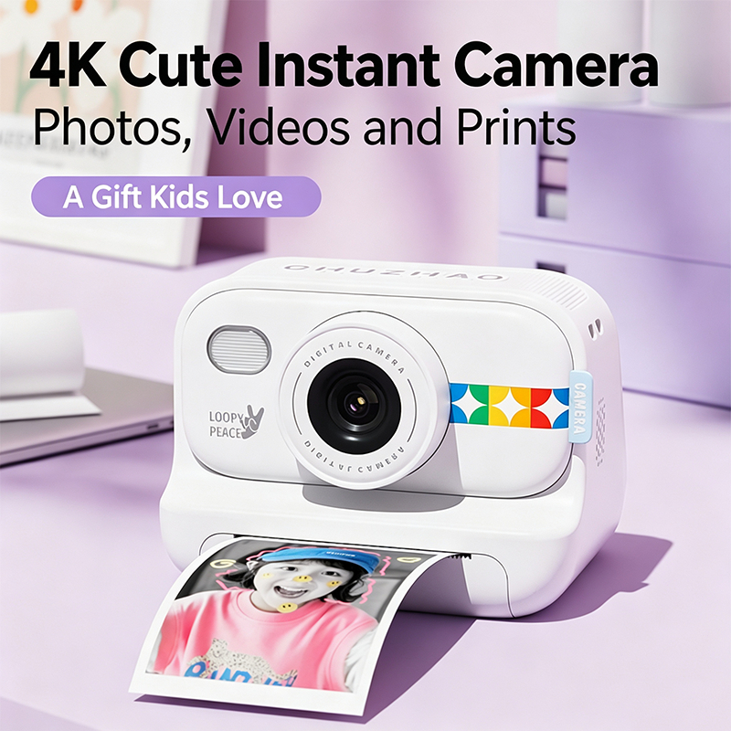 Câmera De Impressão Instantânea Infantil 1080P HD Digital Com Tela De Proteção Ocular IPS Flash LED Modo Cômico DIY , Br