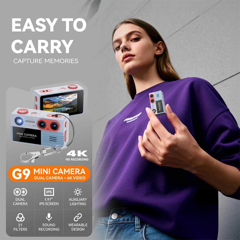 G9 Chaveiro Mini Câmera Digital Portátil 4K HD De Vídeo De Lente Dupla Com Tela IPS Rotativa De 1.97 