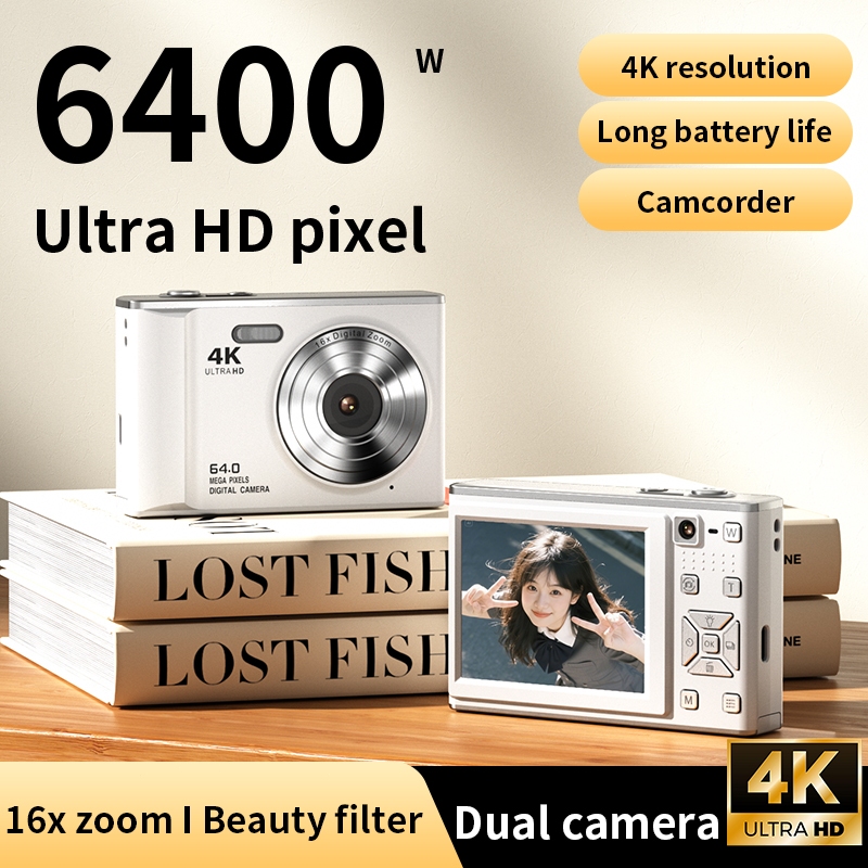 Câmera Digital 64MP 4K 16X Zoom AF Compacta Com Foco Automático Luz De Preenchimento LED Tela IPS De 2.8'Portátil De Est