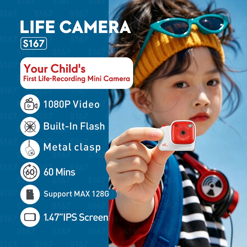 Câmera Infantil Mini Digital 1080P Vídeo 2MP Foto Tela IPS De 1.47 Polegadas Portátil Para Crianças Com Suporte Flash Me