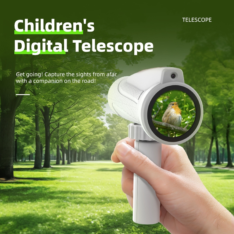 Telescópio Digital Infantil Com Lente Dupla HD IPS Tela 1000X Zoom Vídeo Fotográfico Um Clique , Portátil Tripé