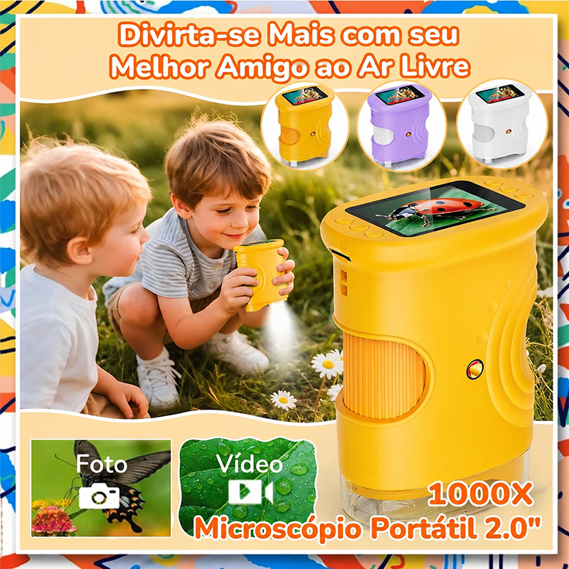 Microscópio Digital Portátil 1000X Para Crianças , Tira Foto E Vídeo , De Bolso Com Tela IPS De 2.0 