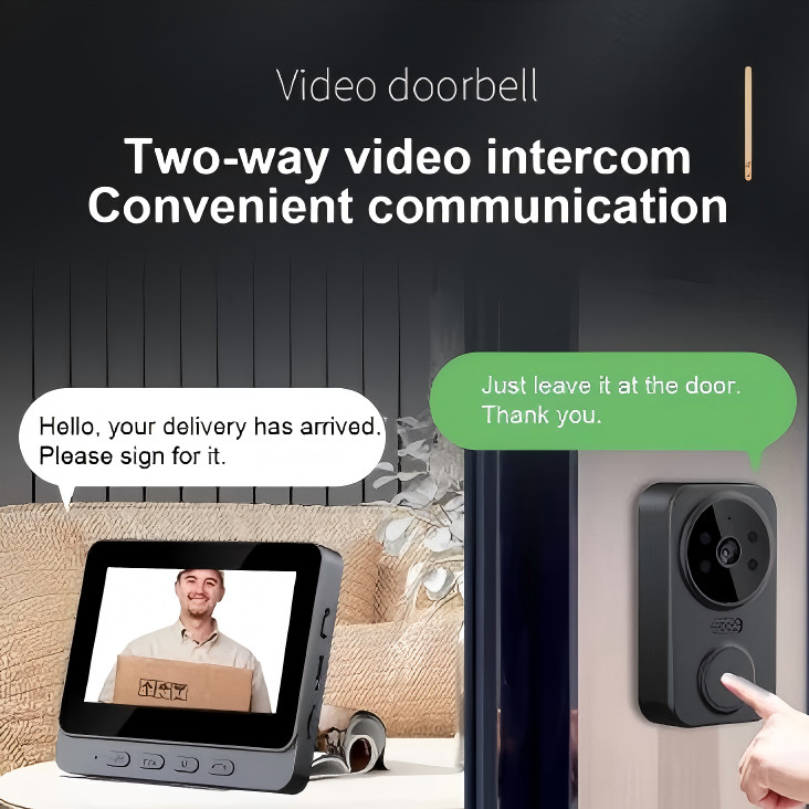 Visualizador De Porta Digital 2.4G WiFi IR Visão Noturna Campainha Sem Fio 4.3 Polegada Tela IPS Vídeo Inteligente Câmer