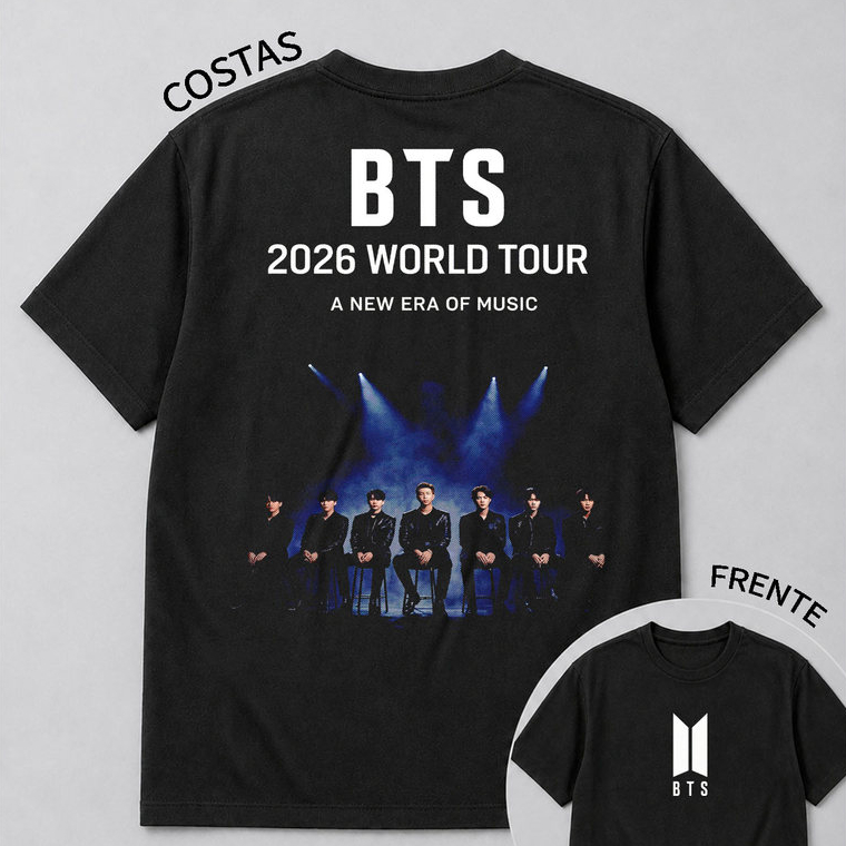 Camiseta BTS Kpop World Tour 2026 Army 100% Algodão Camisa Feminina Plus Size Blusa