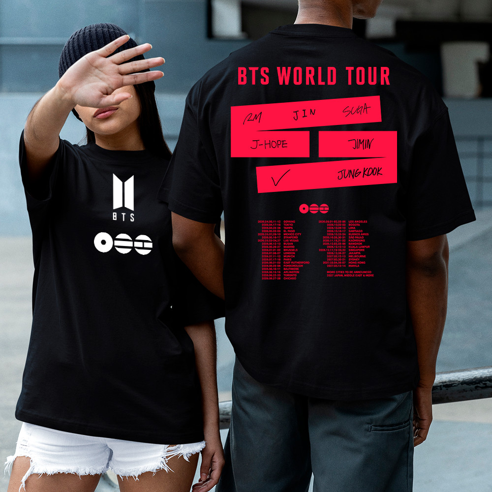 Camisa Camiseta Turne tour bts world 2026 kpop cantor coreano army Vintage Estilosa em algodao Unissex