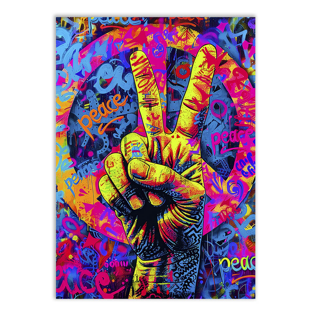 Placa Decorativa Grafite Sinal Da Paz Arte De Rua Colorido Decoração Poster Quarto Sala