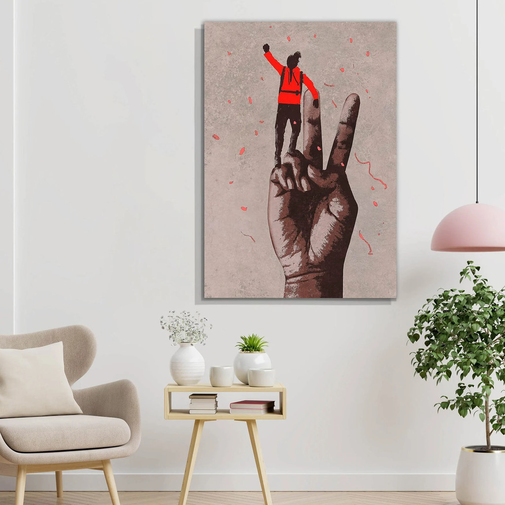 Quadro Decorativo Homem no Sinal da Paz 60x90 Tela Canvas Grande Pronto Para Pendurar Sala Quarto