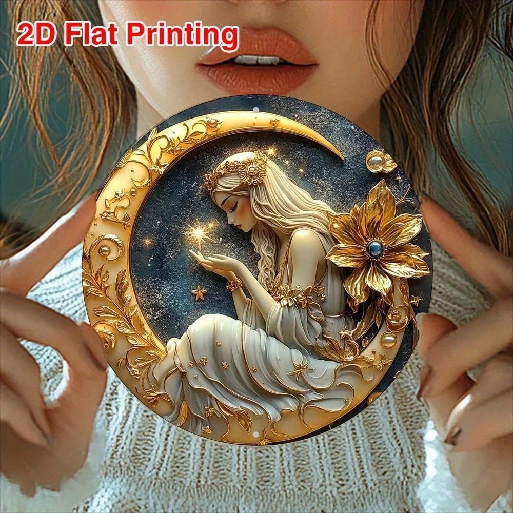 CIFbuy Lua Arte De Parede Deusa Redonda Decoração De Casa Quarto Estilo Boho Sala De Estar Sinal De Metal Estético