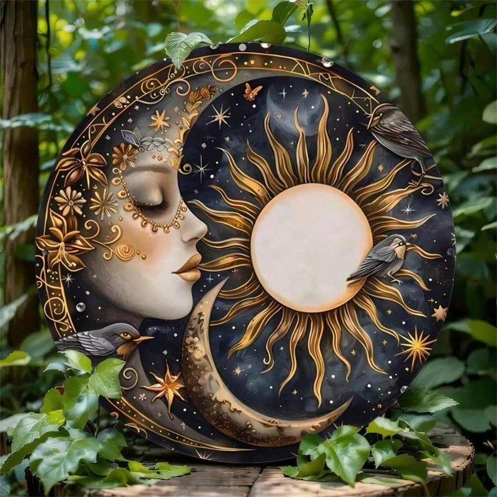 Decoração De Arte De Parede De Metal Oláyoung , Sinal Vintage De Sol E Lua Para Sala De Estar , Quarto , Banheiro