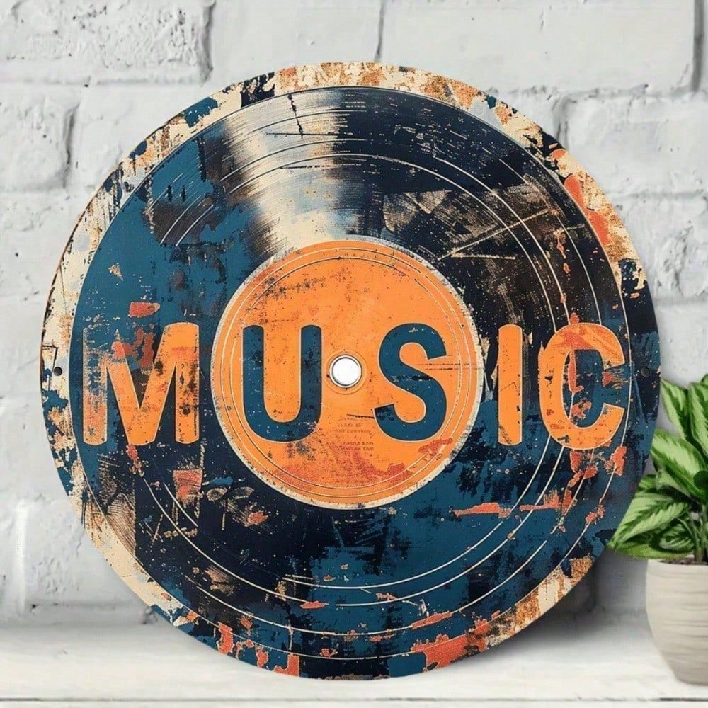 Oláyoung Retro Disco De Vinil Sinal De Lata Música Vintage Decoração De Arte De Parede Para Casa Quarto Varanda Preto