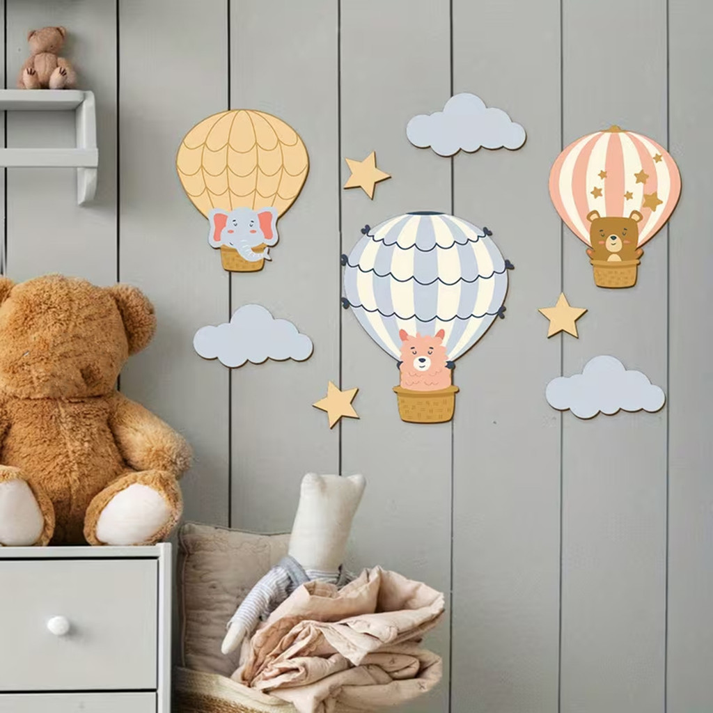 TX-9 Pcs Balão De Ar Quente Decoração De Parede Com Nuvens Estrelas Boho Berçário Sinal De Madeira Para Quarto Sala De A