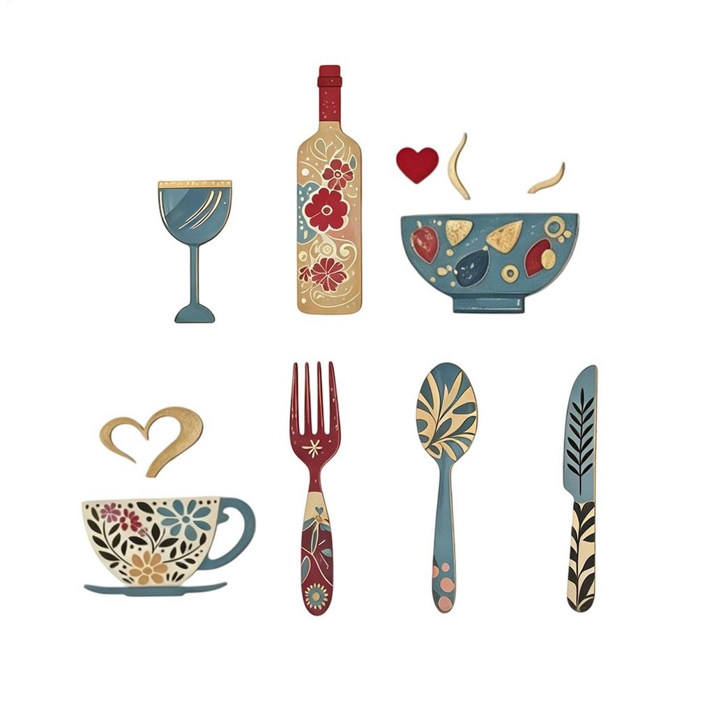 Arte Da Parede Decoração 2D Xícara De Café Garfo Ornamento Conjunto Sinal Para Apartamento Quarto Cozinha Escritório Ent