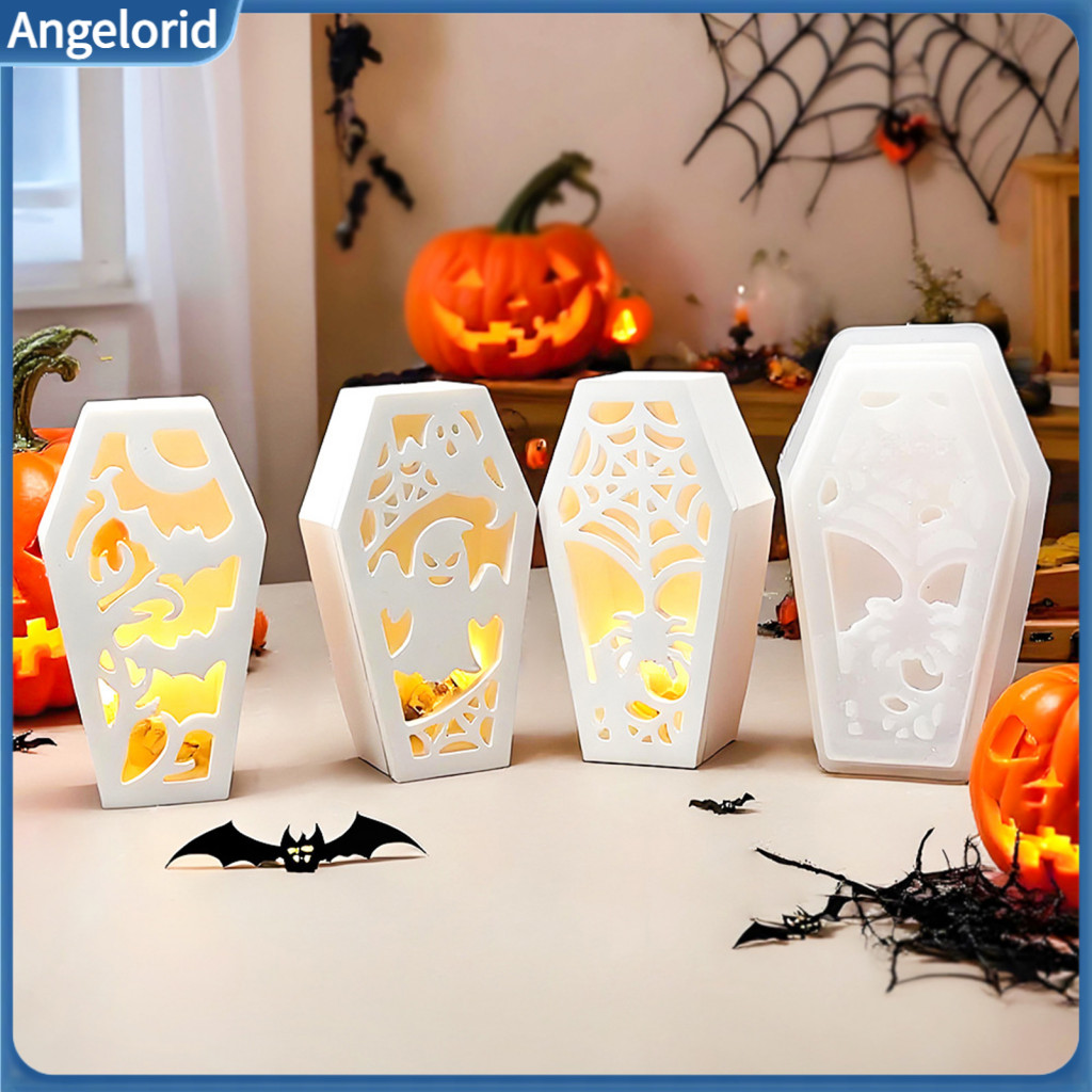 Diy Halloween Decor Mold Coffins Casting Molds Coffin Lampshade Silicone Hollow Ghost Spider Bat Crafts for Gypsum Cemen