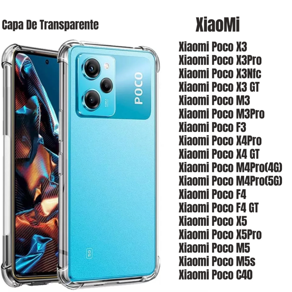Capa Capinha Xiaomi Poco X3 GT F3 M3 F4 Pro X5 Pro X4 C40 Tpu Anti Impacto Transparente Case Mi PocoX3 PocoM3 PocoF3