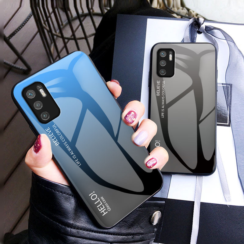 Xiaomi POCO M3 Pro 5G Caso Gradiente Capa De Vidro Temperado Para De Telefone Silicone Pára-Choques Traseira Dura POCOM3