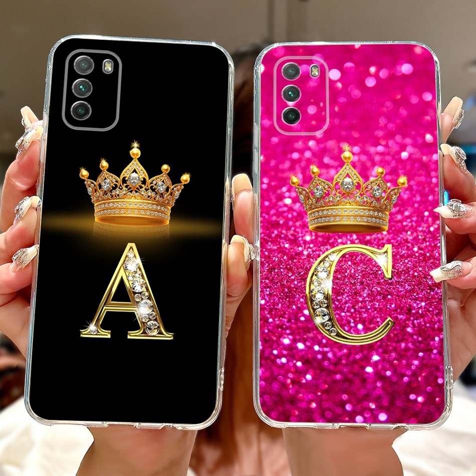 Xiaomi Poco M3/M3 Pro 4G 5G Nova Moda Coroa Letra Inicial Casal Telefone Embalagem PocoM3 M3Pro Silicone Macio TPU Caso