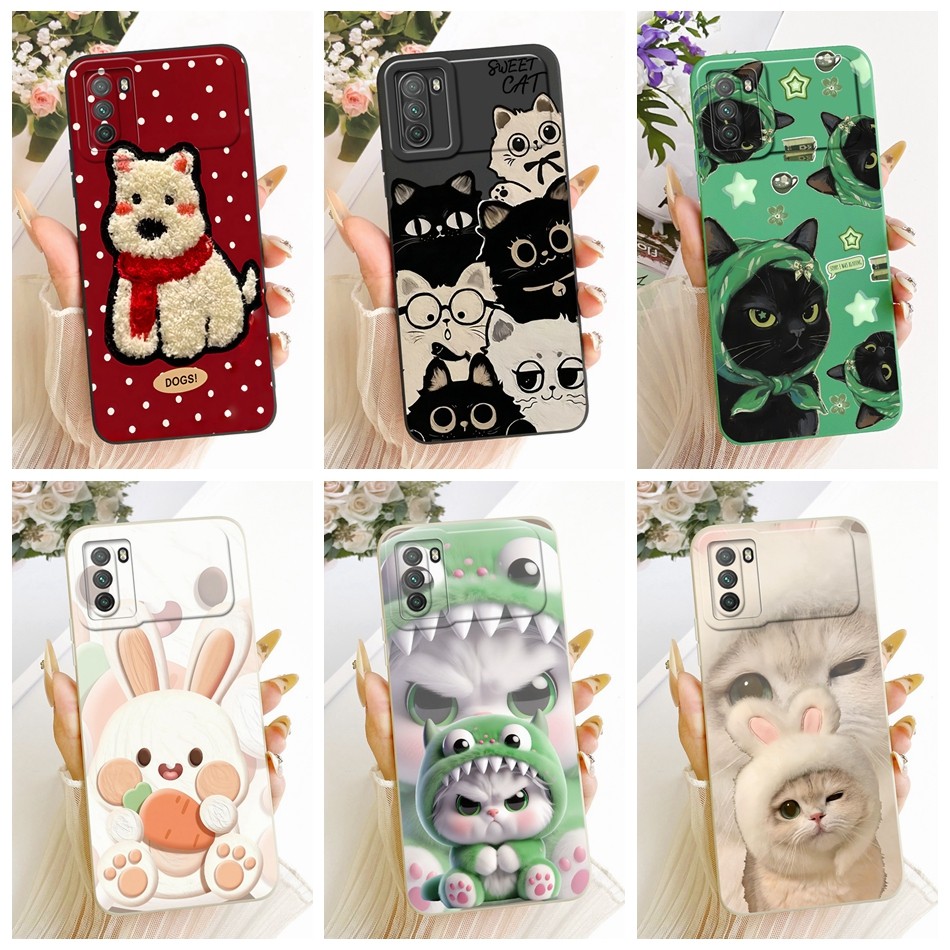 Para Xiaomi Poco M3/PocoM3 Pro 5G 4G Bonito Gato Coelho Dos Desenhos Animados Telefone Embalagem Lente Protetora Macio S
