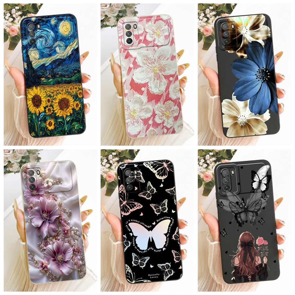 Para Xiaomi Poco M3/PocoM3 Pro 5G 4G Elegante Floral Menina Borboleta Padrão Telefone Embalagem Lente Protetora Caso De