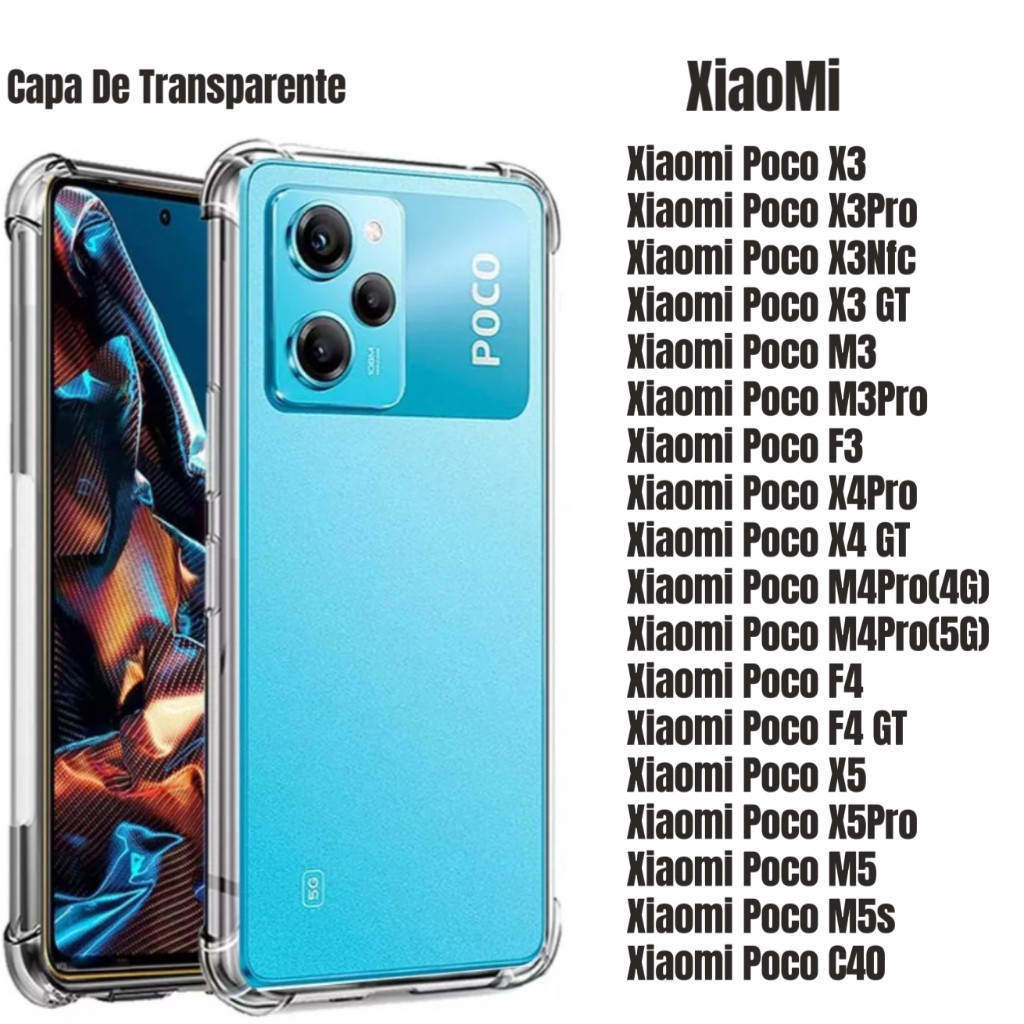 Capa Capinha Xiaomi Poco X3 GT F3 M3 F4 Pro X5 Pro X4 C40 Tpu Anti Impacto Transparente Case Mi PocoX3 PocoM3 PocoF3