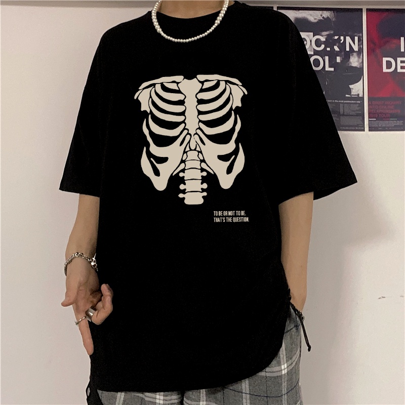Hip hop Funny Graphic Skeleton Bone Print T shirt Men/Women Punk Vintage Unisex Oversize Streetwear Men's clothing T-shirt Tops