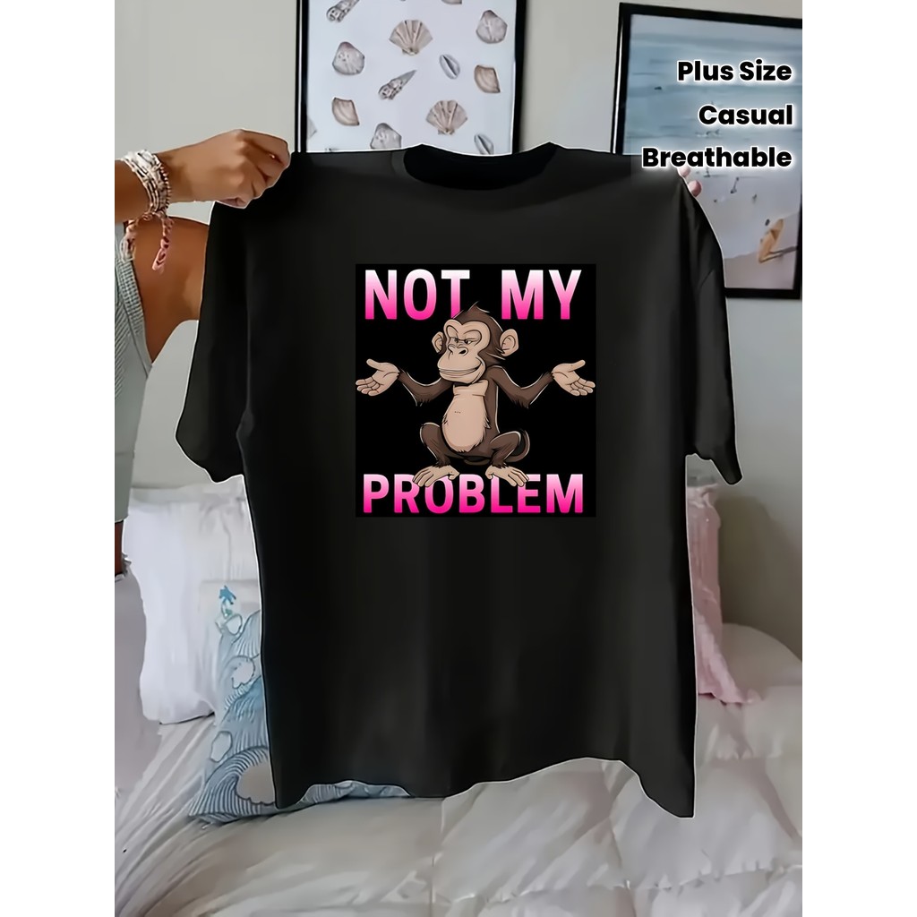 Camiseta Unissex Masculina e Feminina Plus Size Funny Monkey Print Macaco Divertida Confortável Linda Divertida Casual