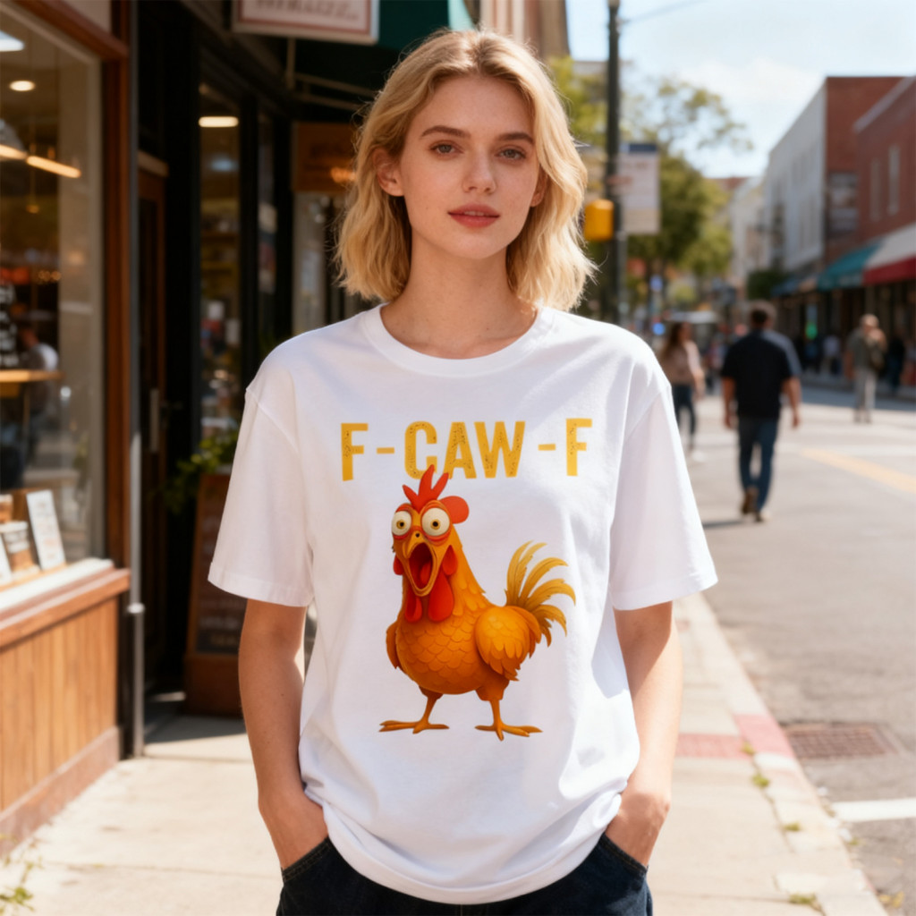 Men Lightweight T-shirt Fun Rooster Print Unisex Funny F-caw-f Graphic Tee Breathable Crew Neck Short Sleeve for Women P