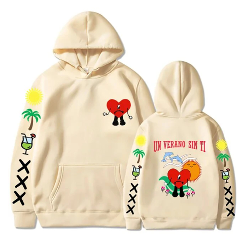 Blusa Moletom Canguru Frio Unissex Funny Bad Bunny Hoodies Verano Sin Ti Print