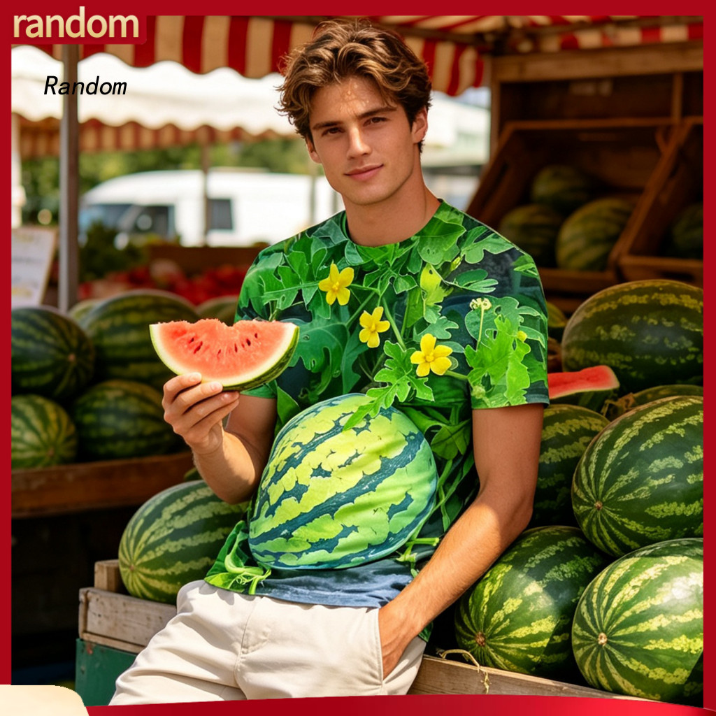 Funny Watermelon T-shirt Belly Pattern Shirt Big 3d Fruit Print Tee Short Sleeve Crew Neck Novelty Gag Gift for Husband