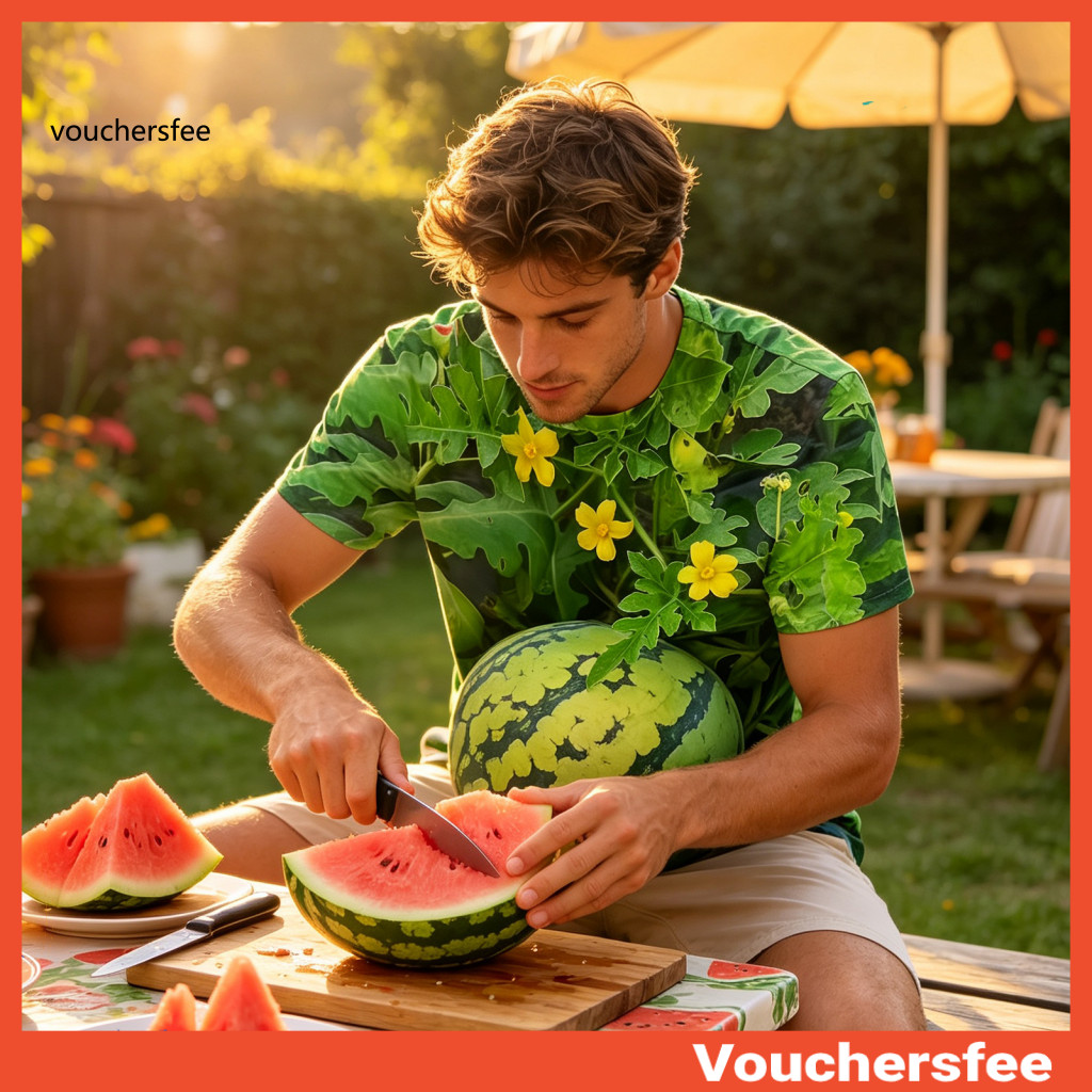 Funny Watermelon T-shirt Vivid Fruit Pattern Apparel Big Belly 3d Print Tee Short Sleeve Crew Neck Shirt Novelty Gag Gif