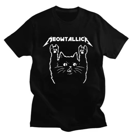 Camiseta Camisa Blusa Algodão Unissex Funny Cat Meowtallica Cat Rock Music Graphic Print T Shirt Rock Music