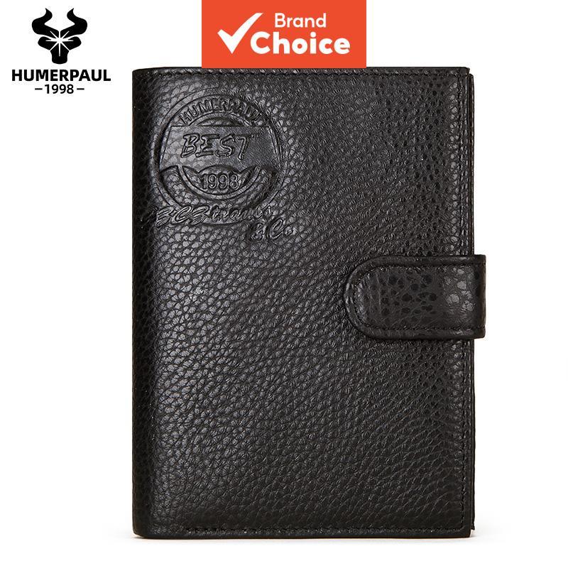 HUMERPAUL Carteira Masculina Clássica em Couro Bovino, Porta-Passaporte e Moedas com Múltiplos Slots para Cartões, Bolsa