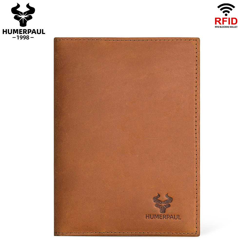 Carteira Dupla Masculina De Couro Genuíno Humerpaul Com Capa Para Cartão Zíper E Porta-Passaporte Bp796