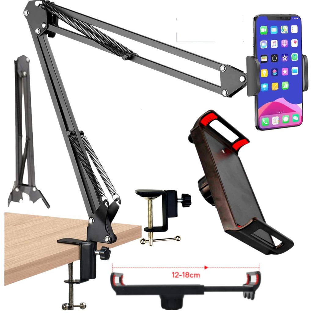 Suporte para Celular Tablet de Mesa Braço Articulado Dobravel Ajustável Todo em Metal Rotação 360º Fácil Uso e Resistent