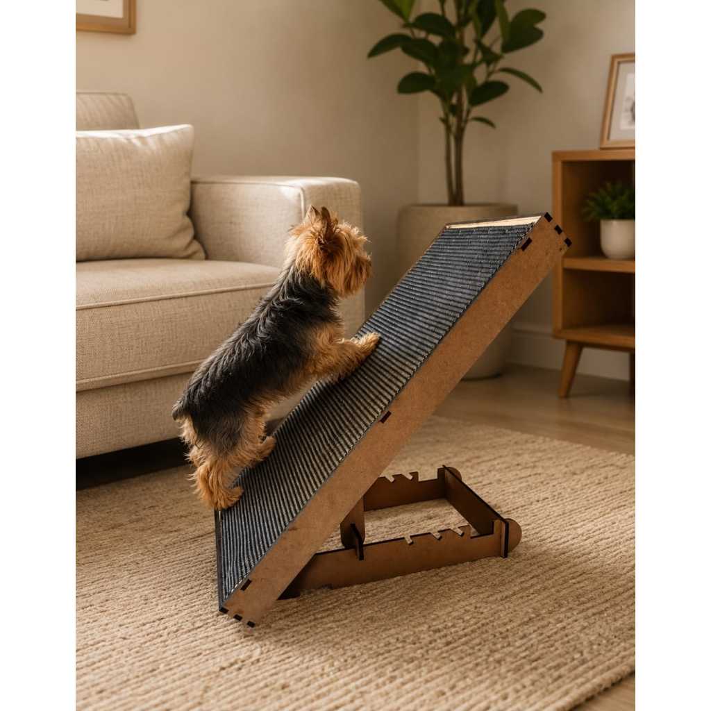 Rampa para Cachorros Pequenos e Gatos – 4 Níveis de Altura, MDF Reforçado, Tapete Antiderrapante