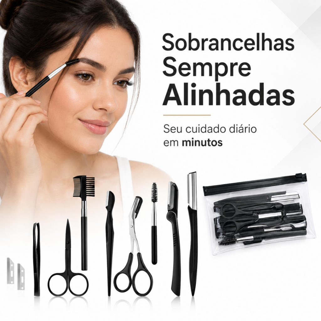 Kit  Aparador de Sobrancelha  Pratico11 Peças Inclui Facial Face Razors Eyebrow Escova Tesoura Pinça