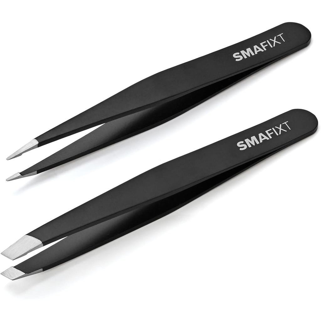 Tweezers for Women and Men Facial hair, 2-Pack Slant and Point Precision Eyebrow Tweezers Set for Splinter and Ingrown H