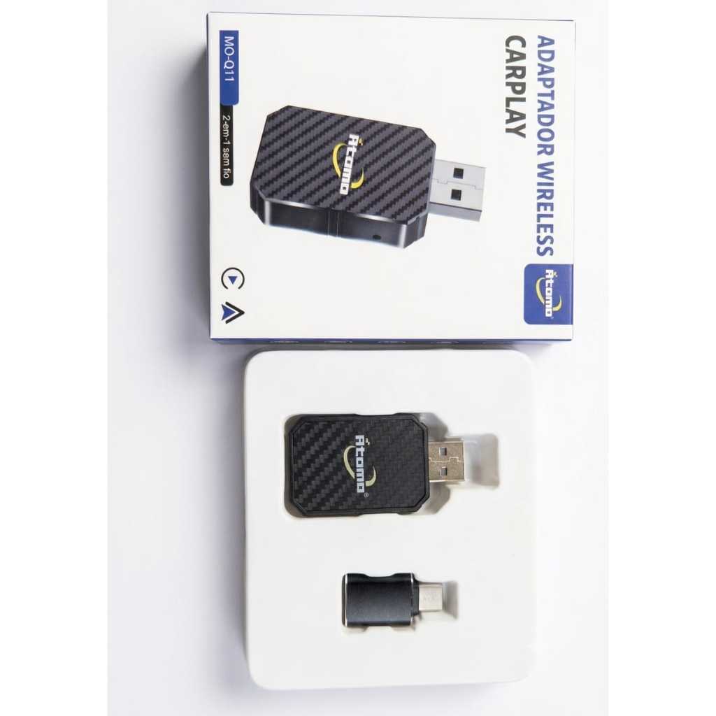 Adaptador Sem Fio CarPlay e Android Auto Atomo (2 em 1) - Novo Modelo MO-Q11