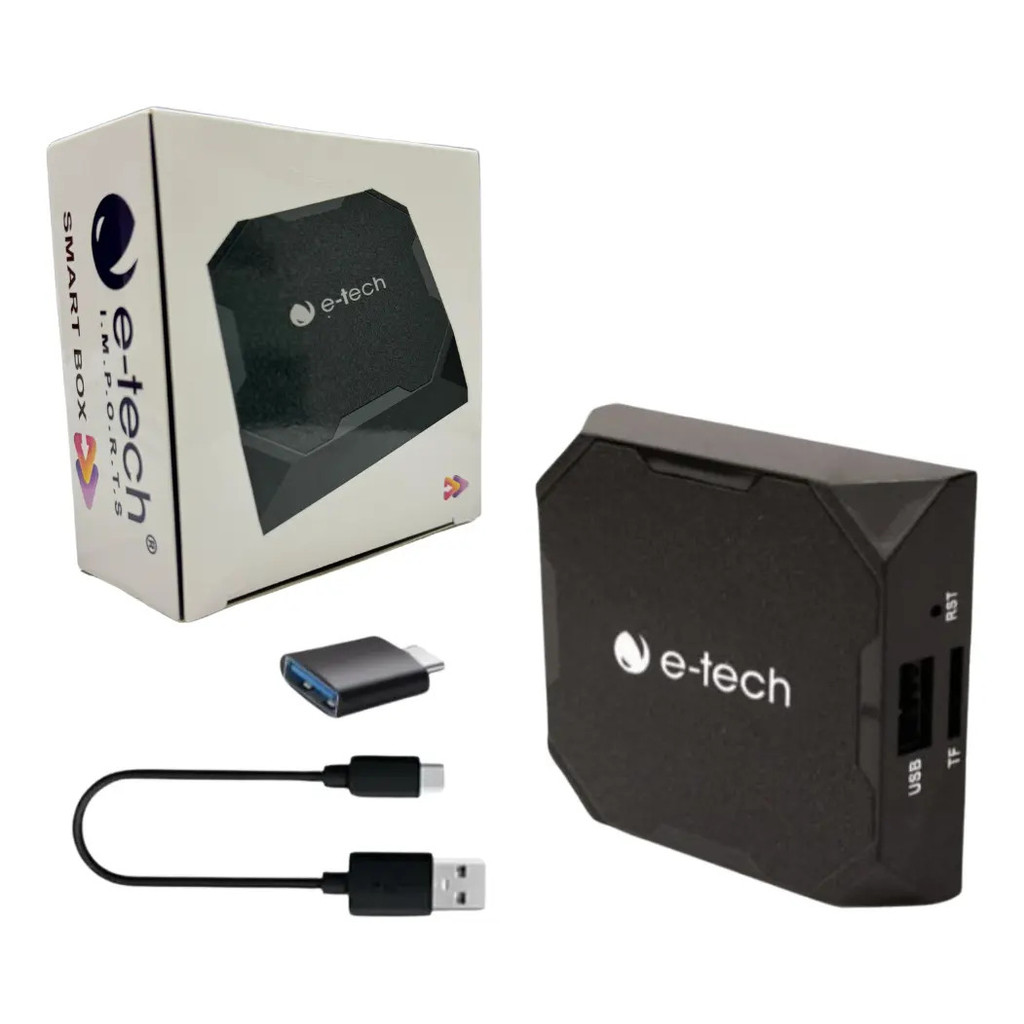 Streaming Box E-tech Automotivo 2gb 32gb para central multimídia com Carplay Android auto por cabo