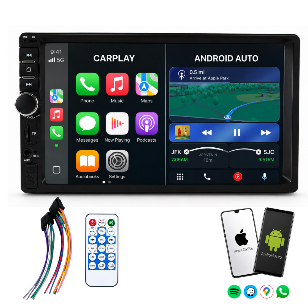 Central Multimídia 7 Polegadas Carplay Android Auto 2 DIN Bluetooth Entrada Câmera Ré Comando Voz USB MP5 Automotivo