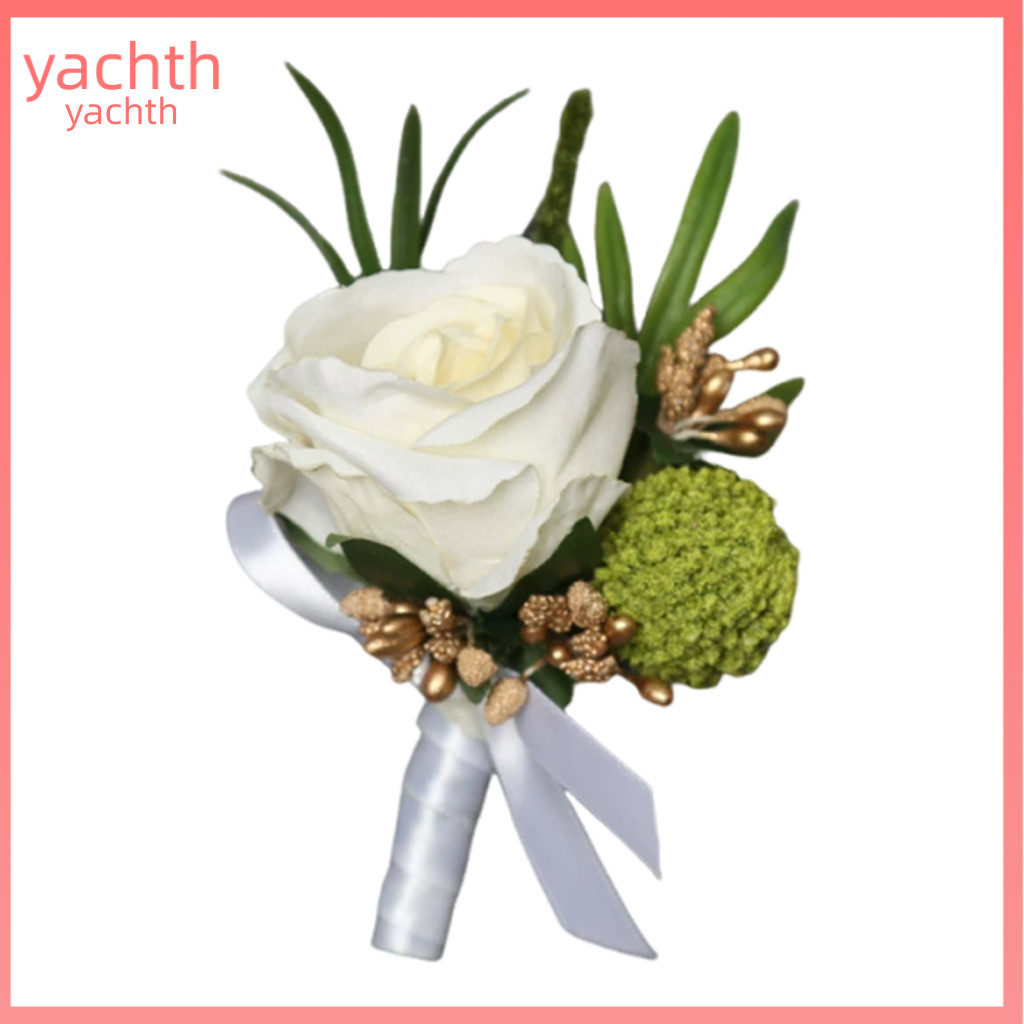 Wrist Flower Corsage Light Artificial Silk Wedding and Boutonniere Set – Elegant Lapel Pin for Bridal Party Business O