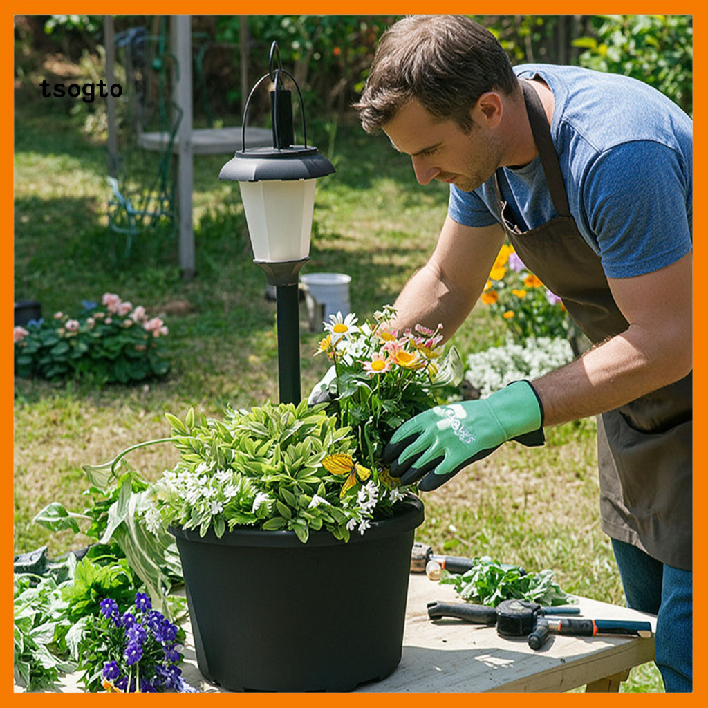 Solar Flower Pot Light with Planter Lamp Post 2-in-1 Powered Waterproof Garden Decorative Outdoor Plant for Yard Porch