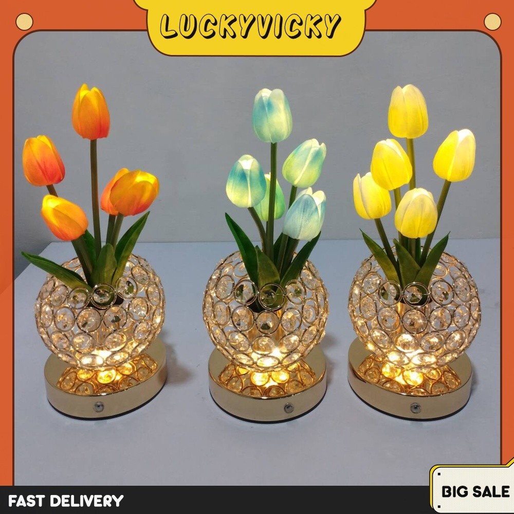 Tulip Flower LED Night Light USB Recarregável Com Escurecimento Por Toque Em 3 Cores