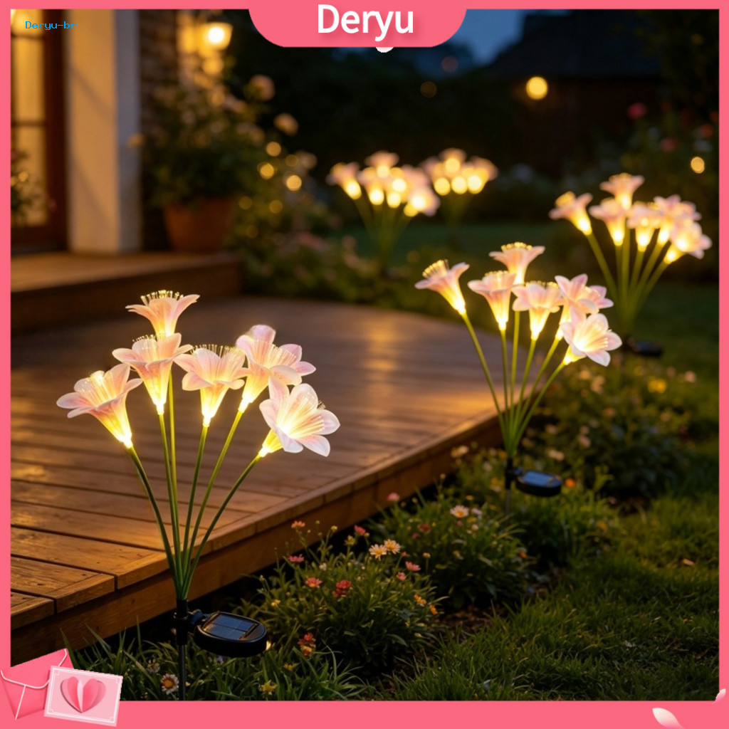 Solar Garden Decorative Lights Walkway Lanterns Lily Flower with Stake 6 Led Yard Lamps Outdoor for Patio
