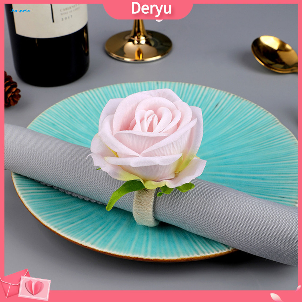 Soft Light Pink Napkin Clips for Spring Rose Rings for Dining Table Artificial Fabric Flower Holders for Wedding Bridal