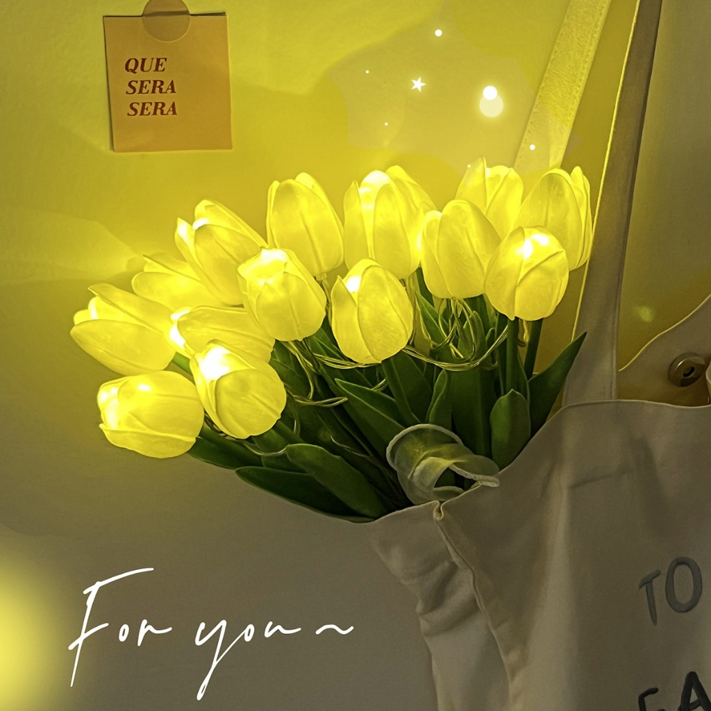 10 LED Tulipas Flores Artificiais PU Tulipa Buquê De Falsas Luz Noturna Para Casa Decoração De Jardim Presente De Aniver
