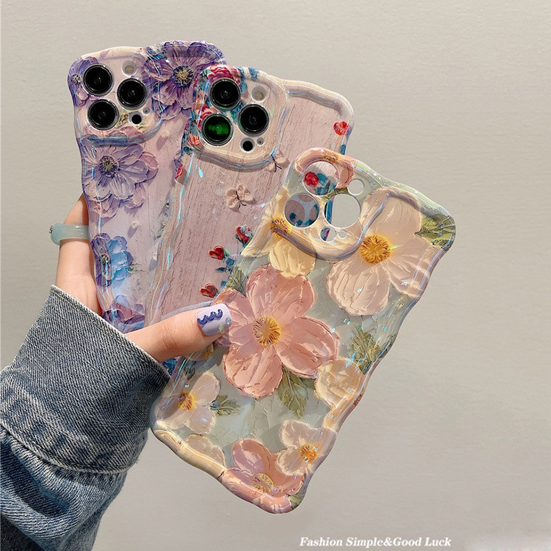 Capa de Telefone BHD Fashion Laser Blue Light Flowers para iPhone 14 Pro Max 11 12 13 14Pro 13Pro 15pro 15 16 Plus Luxuo