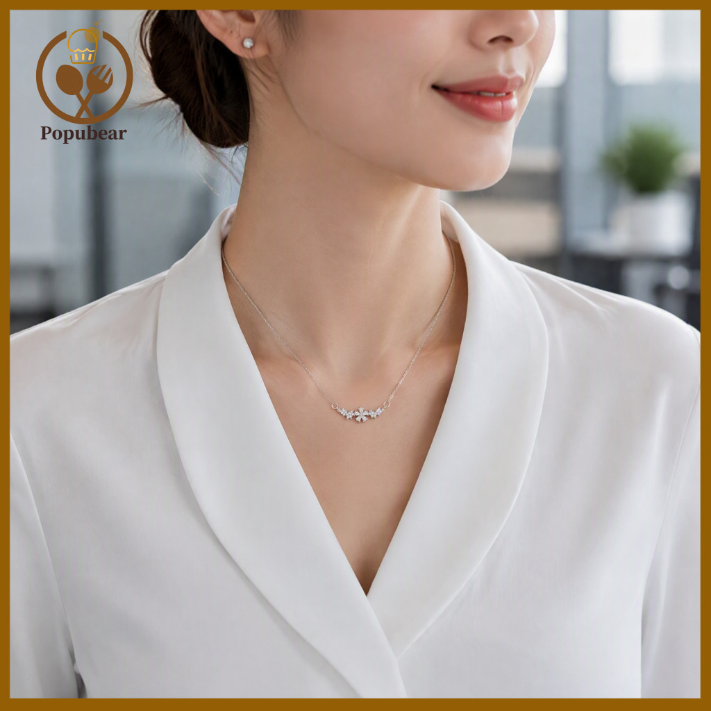 Dainty Flower Necklace Gold Silver Plated Chain 5 Petal Zirconia for Women Minimalist Light Luxury Choker Layered Jewelr