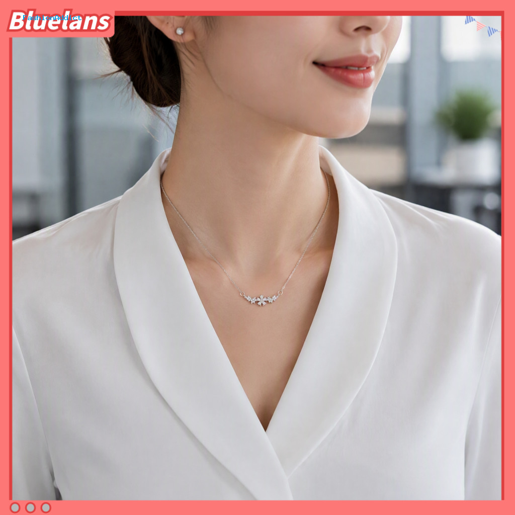 Dainty Flower Necklace Small Exquisite Pendant 5 Petal Zirconia for Women Minimalist Light Luxury Choker Layered Chain J