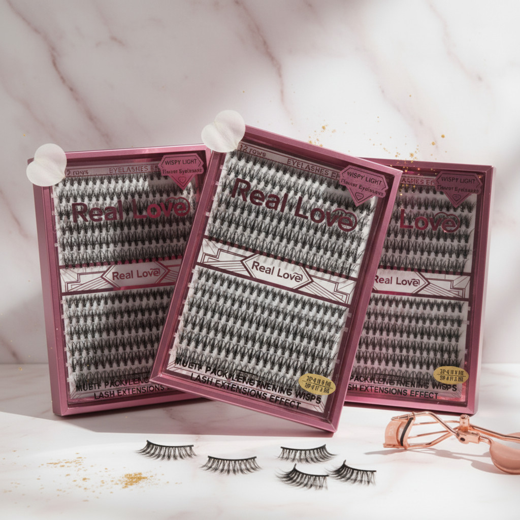 Kit com 3 Extensão de Cílios Wispy Light Real Love – Flower Eyelashes Efeito Wisps