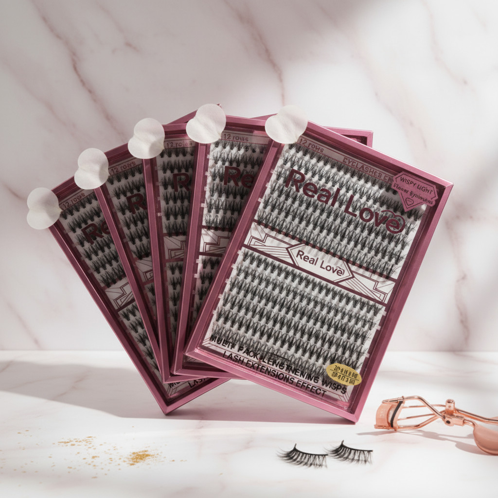 Kit com 5 Extensão de Cílios Wispy Light Real Love – Flower Eyelashes Efeito Wisps